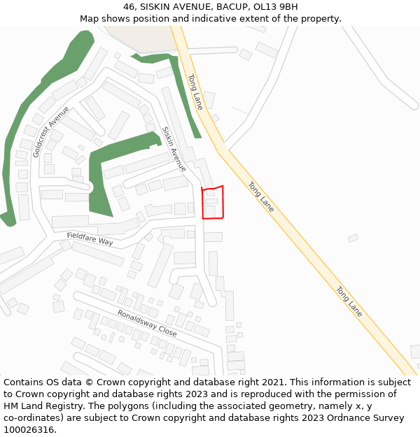 46, SISKIN AVENUE, BACUP, OL13 9BH: Location map and indicative extent of plot
