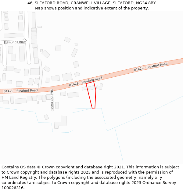 46, SLEAFORD ROAD, CRANWELL VILLAGE, SLEAFORD, NG34 8BY: Location map and indicative extent of plot