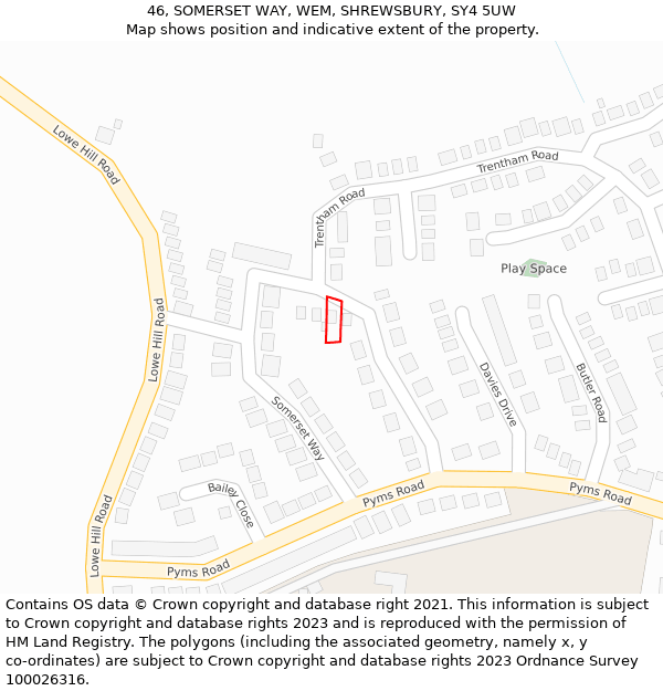 46, SOMERSET WAY, WEM, SHREWSBURY, SY4 5UW: Location map and indicative extent of plot