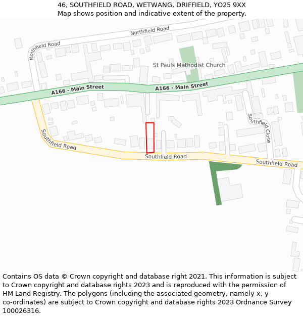 46, SOUTHFIELD ROAD, WETWANG, DRIFFIELD, YO25 9XX: Location map and indicative extent of plot