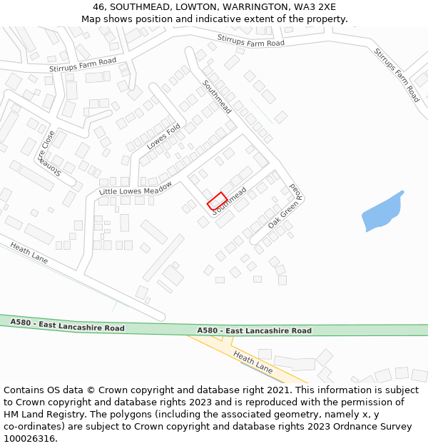 46, SOUTHMEAD, LOWTON, WARRINGTON, WA3 2XE: Location map and indicative extent of plot