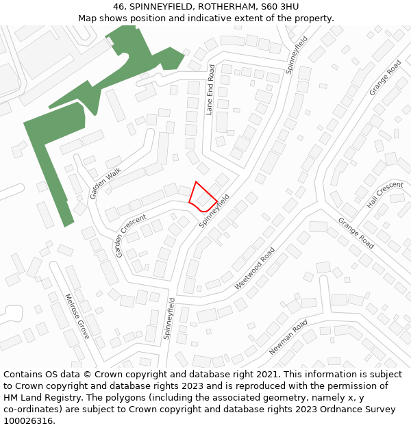 46, SPINNEYFIELD, ROTHERHAM, S60 3HU: Location map and indicative extent of plot