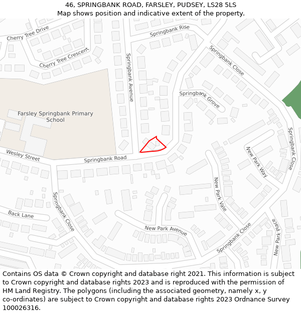 46, SPRINGBANK ROAD, FARSLEY, PUDSEY, LS28 5LS: Location map and indicative extent of plot