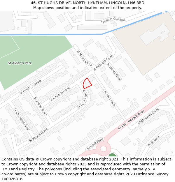 46, ST HUGHS DRIVE, NORTH HYKEHAM, LINCOLN, LN6 8RD: Location map and indicative extent of plot