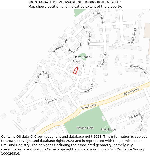 46, STANGATE DRIVE, IWADE, SITTINGBOURNE, ME9 8TR: Location map and indicative extent of plot