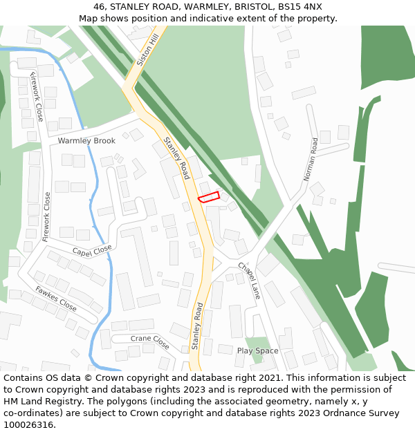 46, STANLEY ROAD, WARMLEY, BRISTOL, BS15 4NX: Location map and indicative extent of plot
