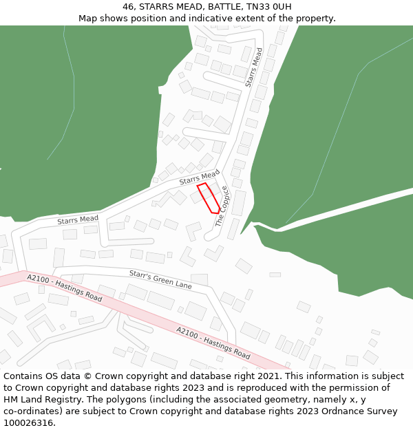 46, STARRS MEAD, BATTLE, TN33 0UH: Location map and indicative extent of plot