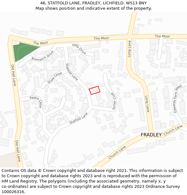 46, STATFOLD LANE, FRADLEY, LICHFIELD, WS13 8NY: Location map and indicative extent of plot