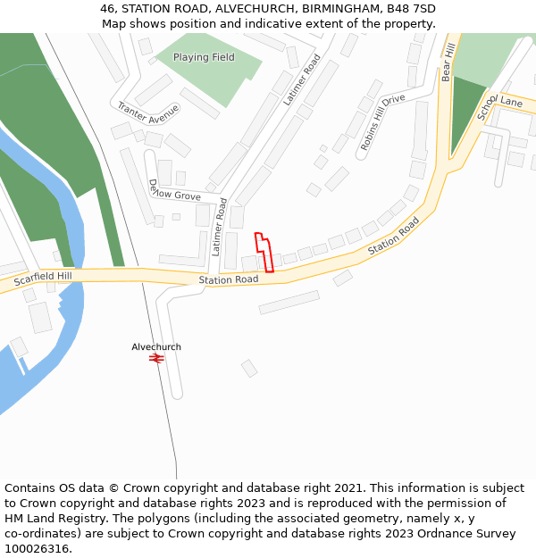 46, STATION ROAD, ALVECHURCH, BIRMINGHAM, B48 7SD: Location map and indicative extent of plot