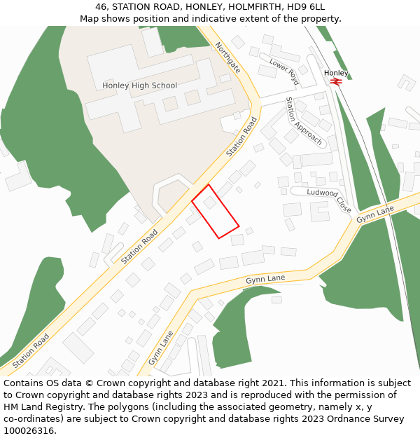 46, STATION ROAD, HONLEY, HOLMFIRTH, HD9 6LL: Location map and indicative extent of plot