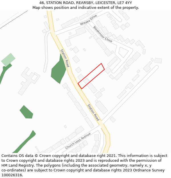 46, STATION ROAD, REARSBY, LEICESTER, LE7 4YY: Location map and indicative extent of plot