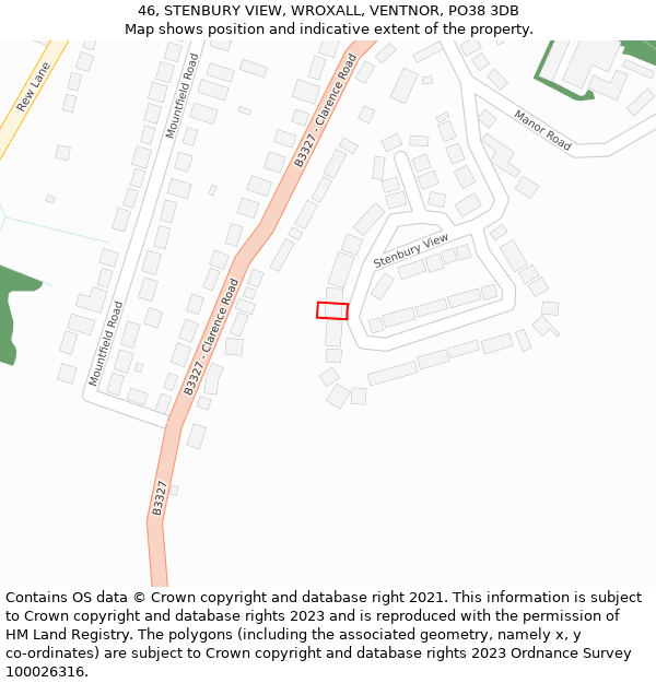 46, STENBURY VIEW, WROXALL, VENTNOR, PO38 3DB: Location map and indicative extent of plot