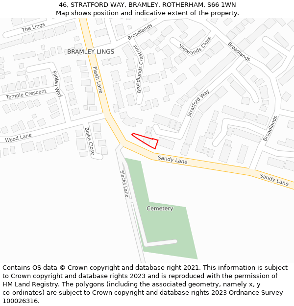 46, STRATFORD WAY, BRAMLEY, ROTHERHAM, S66 1WN: Location map and indicative extent of plot