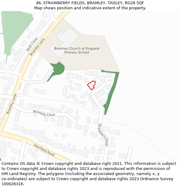 46, STRAWBERRY FIELDS, BRAMLEY, TADLEY, RG26 5QF: Location map and indicative extent of plot