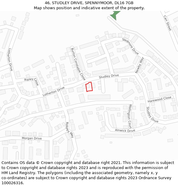 46, STUDLEY DRIVE, SPENNYMOOR, DL16 7GB: Location map and indicative extent of plot