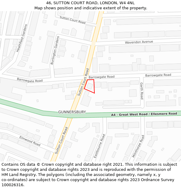 46, SUTTON COURT ROAD, LONDON, W4 4NL: Location map and indicative extent of plot