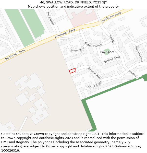 46, SWALLOW ROAD, DRIFFIELD, YO25 5JY: Location map and indicative extent of plot