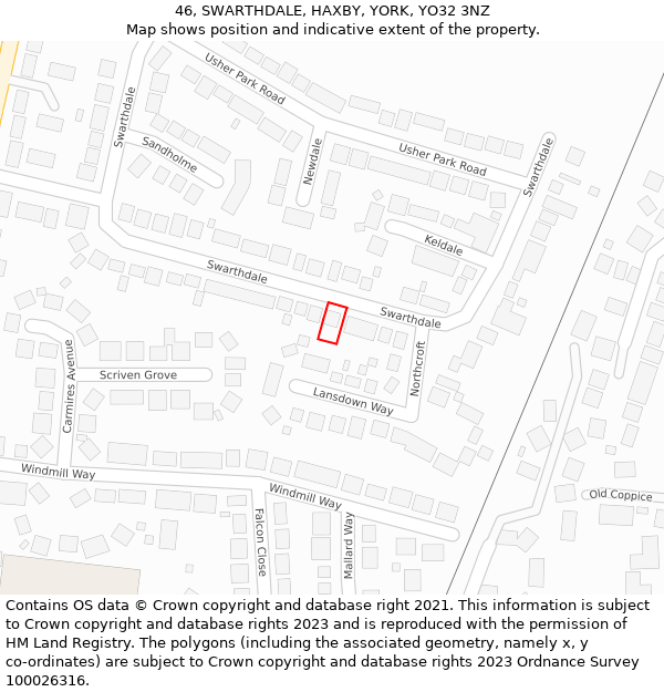 46, SWARTHDALE, HAXBY, YORK, YO32 3NZ: Location map and indicative extent of plot