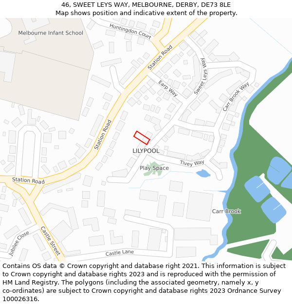 46, SWEET LEYS WAY, MELBOURNE, DERBY, DE73 8LE: Location map and indicative extent of plot