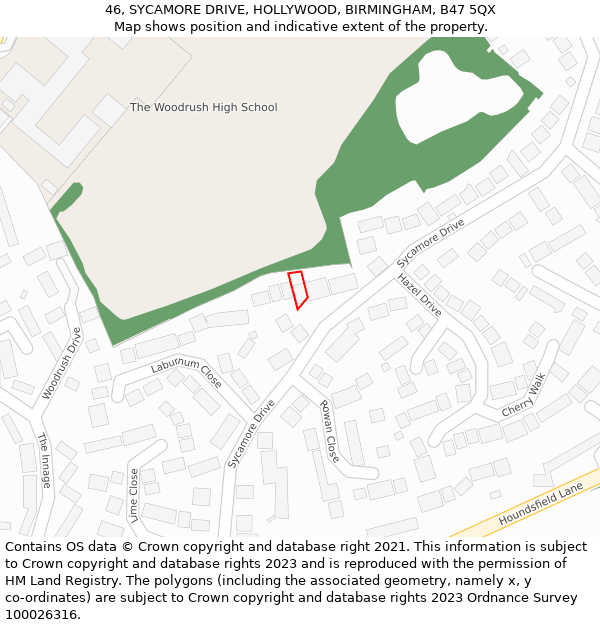 46, SYCAMORE DRIVE, HOLLYWOOD, BIRMINGHAM, B47 5QX: Location map and indicative extent of plot