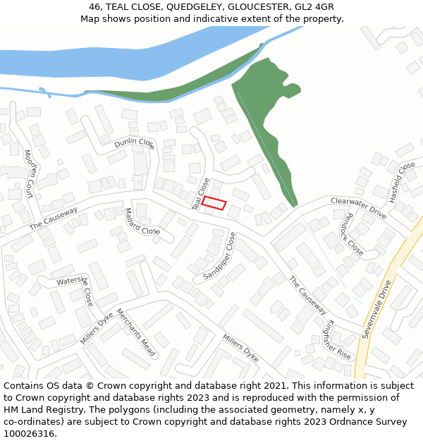 46, TEAL CLOSE, QUEDGELEY, GLOUCESTER, GL2 4GR: Location map and indicative extent of plot