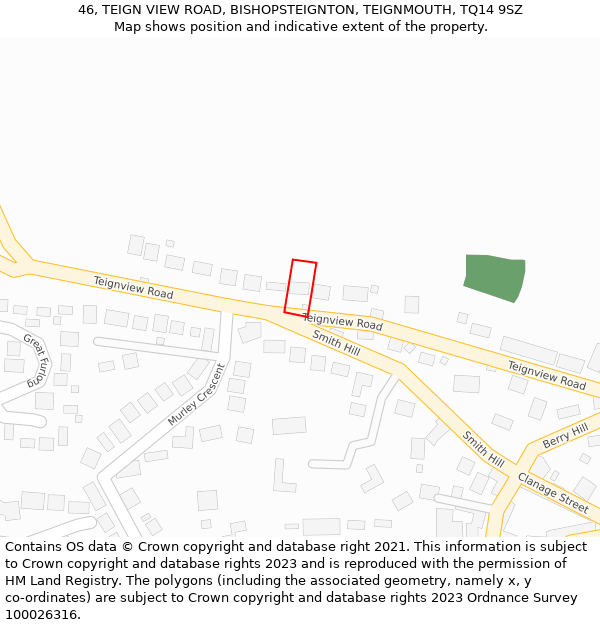 46, TEIGN VIEW ROAD, BISHOPSTEIGNTON, TEIGNMOUTH, TQ14 9SZ: Location map and indicative extent of plot