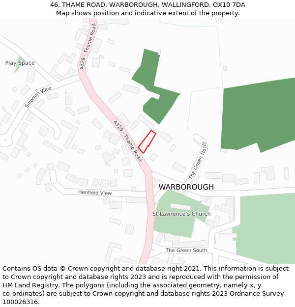 46, THAME ROAD, WARBOROUGH, WALLINGFORD, OX10 7DA: Location map and indicative extent of plot