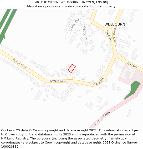 46, THE GREEN, WELBOURN, LINCOLN, LN5 0NJ: Location map and indicative extent of plot