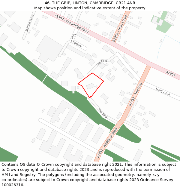 46, THE GRIP, LINTON, CAMBRIDGE, CB21 4NR: Location map and indicative extent of plot