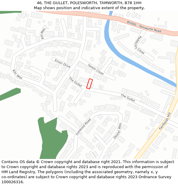 46, THE GULLET, POLESWORTH, TAMWORTH, B78 1HH: Location map and indicative extent of plot