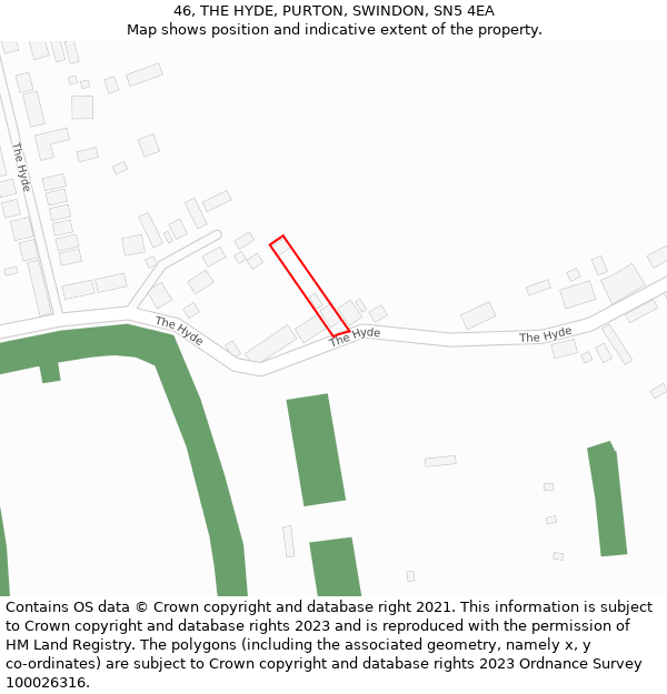 46, THE HYDE, PURTON, SWINDON, SN5 4EA: Location map and indicative extent of plot