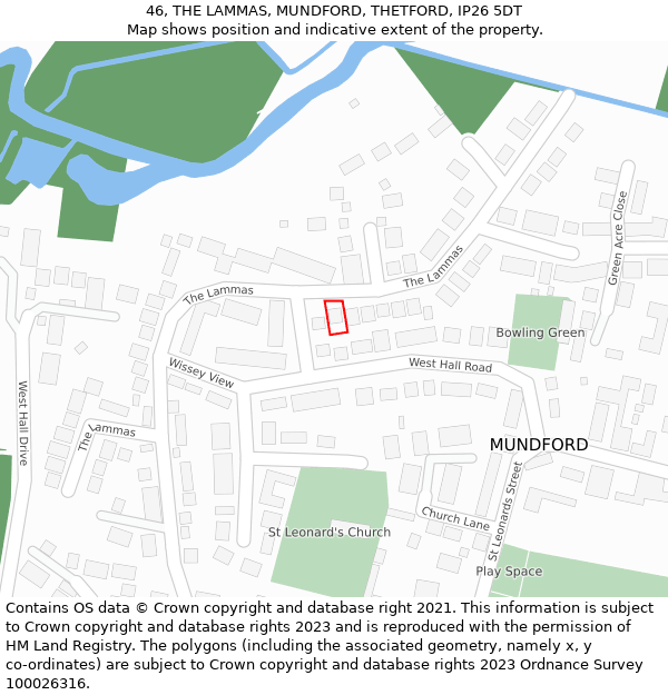 46, THE LAMMAS, MUNDFORD, THETFORD, IP26 5DT: Location map and indicative extent of plot