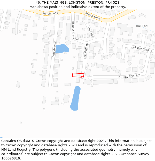 46, THE MALTINGS, LONGTON, PRESTON, PR4 5ZS: Location map and indicative extent of plot