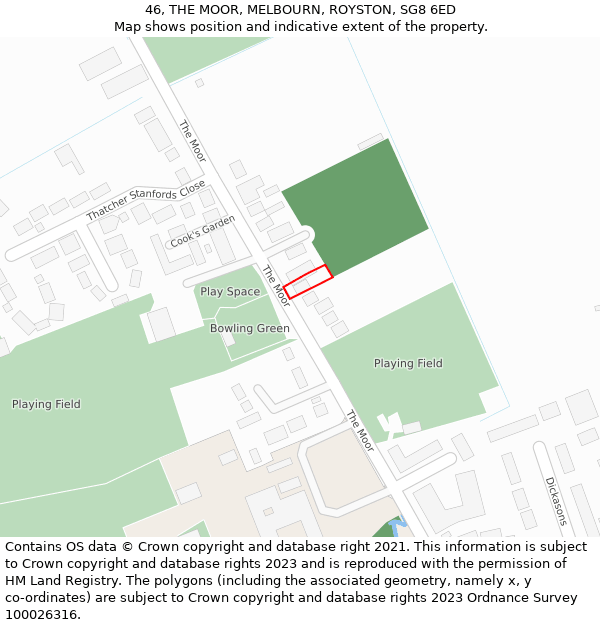 46, THE MOOR, MELBOURN, ROYSTON, SG8 6ED: Location map and indicative extent of plot