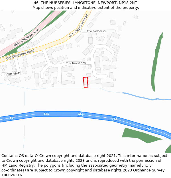 46, THE NURSERIES, LANGSTONE, NEWPORT, NP18 2NT: Location map and indicative extent of plot