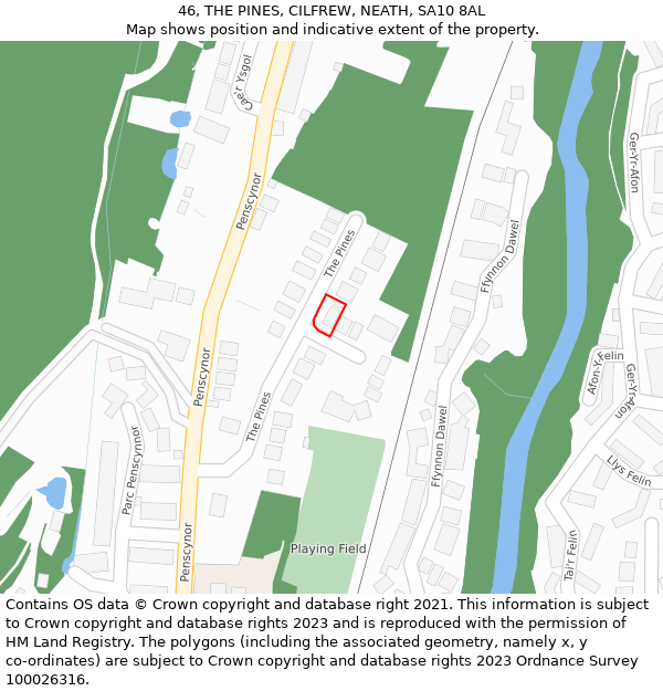 46, THE PINES, CILFREW, NEATH, SA10 8AL: Location map and indicative extent of plot