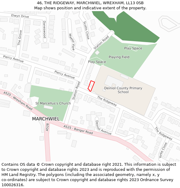 46, THE RIDGEWAY, MARCHWIEL, WREXHAM, LL13 0SB: Location map and indicative extent of plot