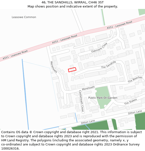 46, THE SANDHILLS, WIRRAL, CH46 3ST: Location map and indicative extent of plot