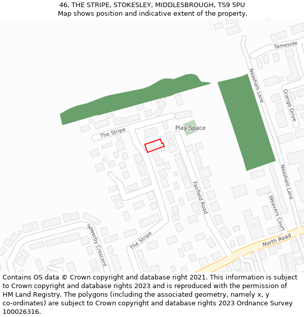 46, THE STRIPE, STOKESLEY, MIDDLESBROUGH, TS9 5PU: Location map and indicative extent of plot