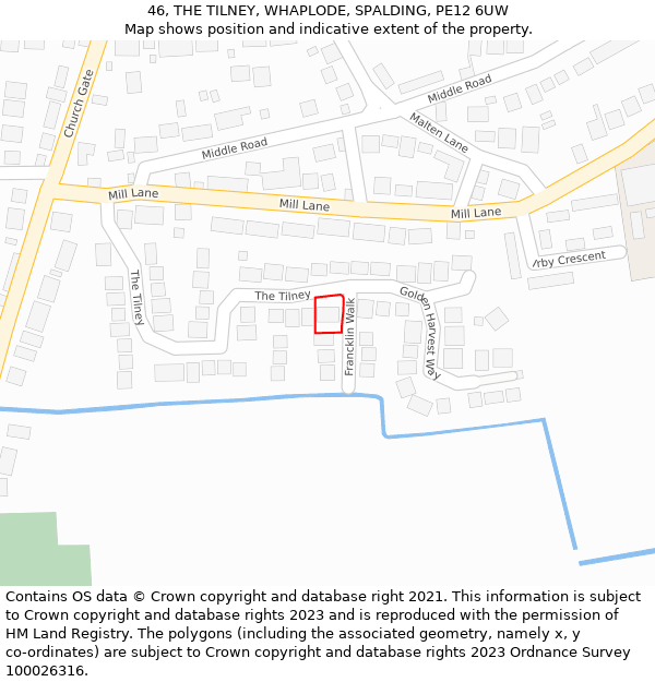 46, THE TILNEY, WHAPLODE, SPALDING, PE12 6UW: Location map and indicative extent of plot