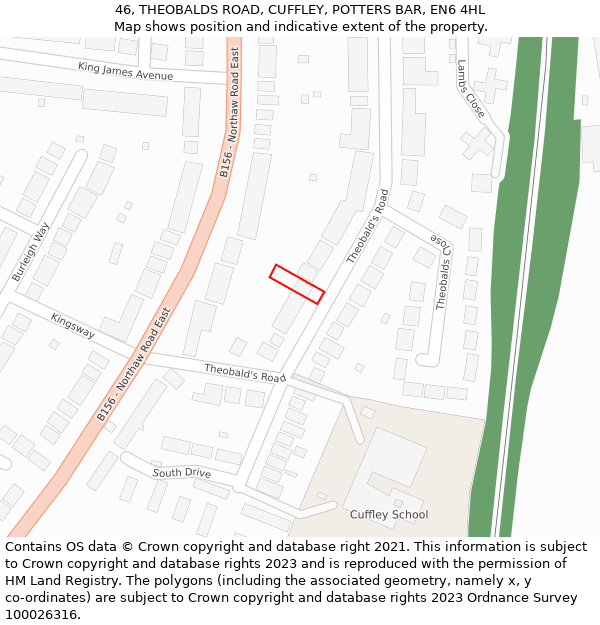 46, THEOBALDS ROAD, CUFFLEY, POTTERS BAR, EN6 4HL: Location map and indicative extent of plot