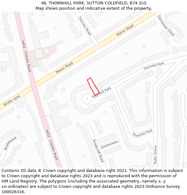 46, THORNHILL PARK, SUTTON COLDFIELD, B74 2LG: Location map and indicative extent of plot