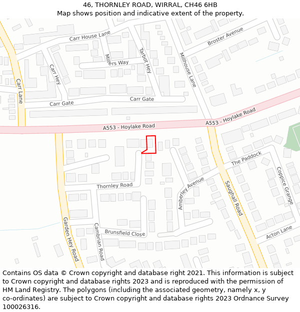 46, THORNLEY ROAD, WIRRAL, CH46 6HB: Location map and indicative extent of plot