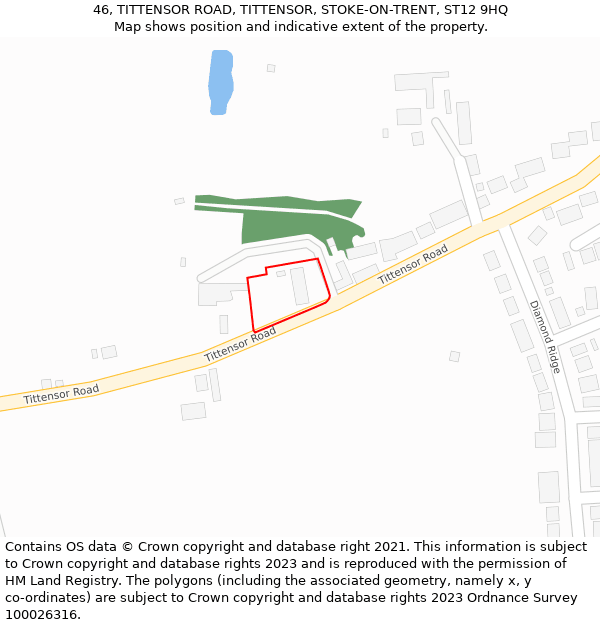 46, TITTENSOR ROAD, TITTENSOR, STOKE-ON-TRENT, ST12 9HQ: Location map and indicative extent of plot