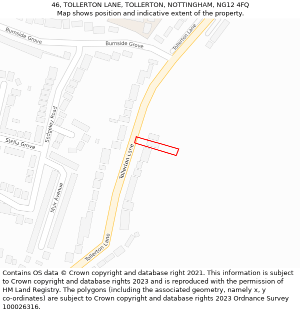 46, TOLLERTON LANE, TOLLERTON, NOTTINGHAM, NG12 4FQ: Location map and indicative extent of plot