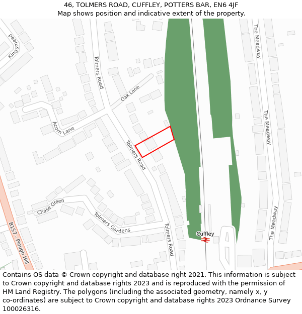 46, TOLMERS ROAD, CUFFLEY, POTTERS BAR, EN6 4JF: Location map and indicative extent of plot