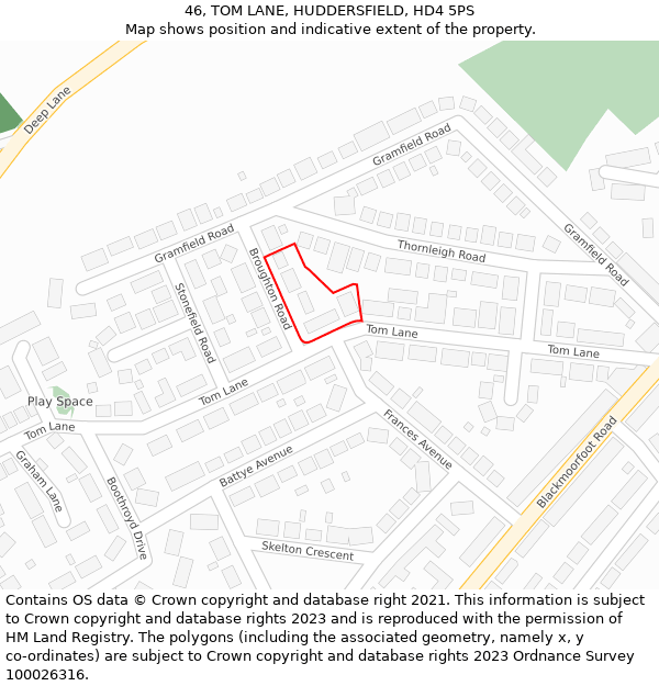 46, TOM LANE, HUDDERSFIELD, HD4 5PS: Location map and indicative extent of plot