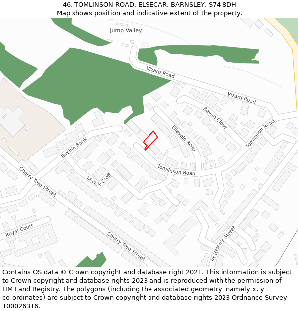 46, TOMLINSON ROAD, ELSECAR, BARNSLEY, S74 8DH: Location map and indicative extent of plot