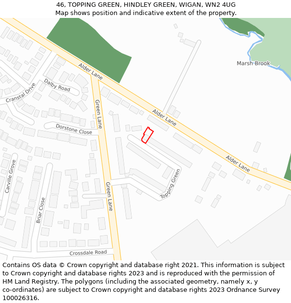 46, TOPPING GREEN, HINDLEY GREEN, WIGAN, WN2 4UG: Location map and indicative extent of plot