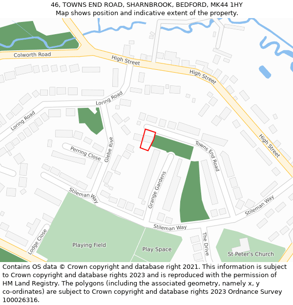 46, TOWNS END ROAD, SHARNBROOK, BEDFORD, MK44 1HY: Location map and indicative extent of plot